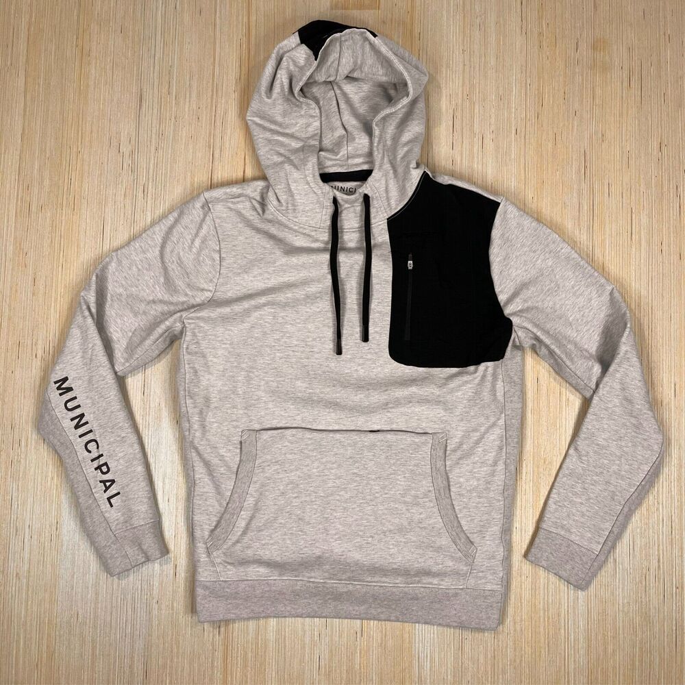 Municipal Mens Hoodie Medium Sport Utility Wear Beige Kangaroo Pockets Huckberry